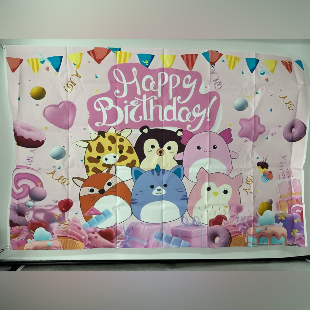 Squishmallow Happy Birthday Backdrop Banner 5x3Ft